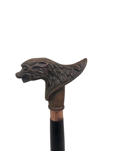 Aluminum Lion Head Black Wooden Walking Stick