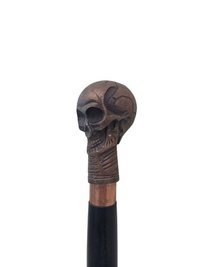 Brown skull head black Wooden walking stick