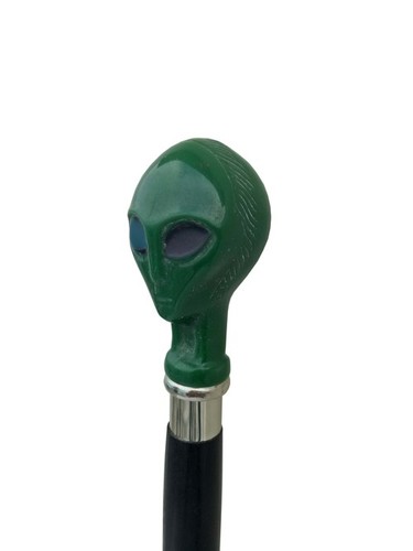 Alien Head Black Wooden Walking Stick