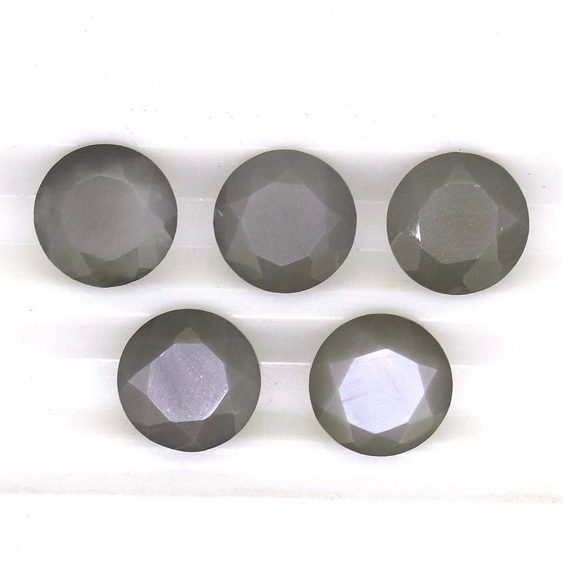 10mm Gray Moonstone Faceted Round Loose Gemstones