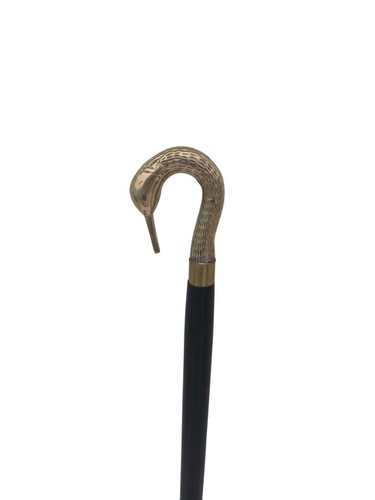 Brass Sarus Handle Black Plain Wooden Walking Stick
