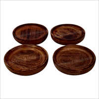 Hand Carved Mango Wood Tea Coasters - 4.25x4.25x0.75 Inches | Antique Imitation, Religious Style, Polished Finish, Home Decoration