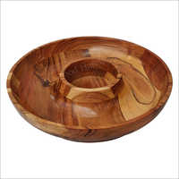 Wooden Bowl - Acacia Wood, 13 X 13 X 3 Inches, Natural Finish - Antique Imitation, Carved Design For Home Decoration