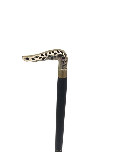 Black Leaf Design Brass Handle Wooden walking stick