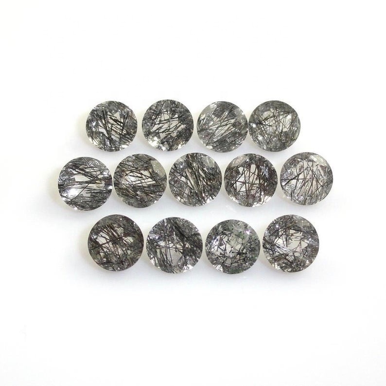 10mm Black Rutilated Quartz Faceted Round Loose Gemstones