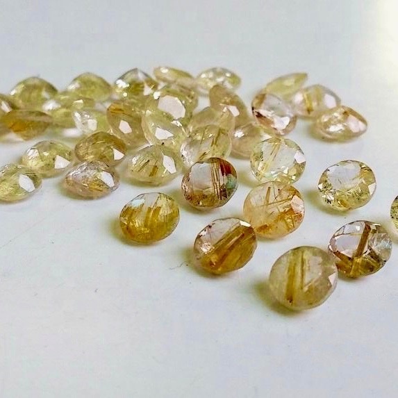 5mm Golden Rutilated Quartz Faceted Round Loose Gemstones
