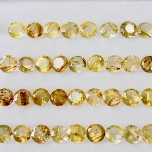 9mm Golden Rutilated Quartz Faceted Round Loose Gemstones