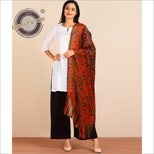 Pashmina Digital Print Stole In Matty Weave