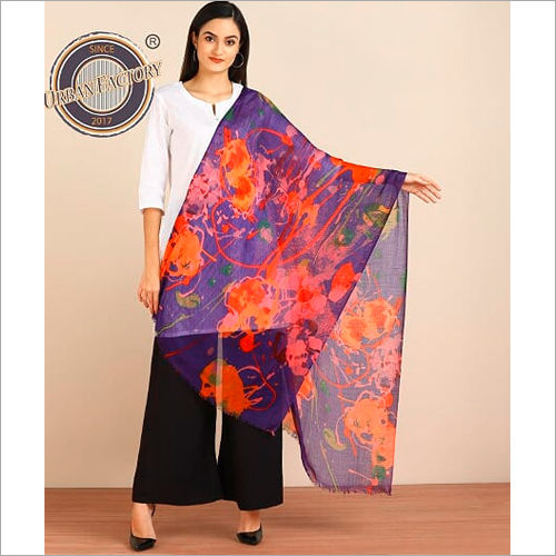 Pure Wool Matty Weave With Digital Print Design Stole Size: Standard