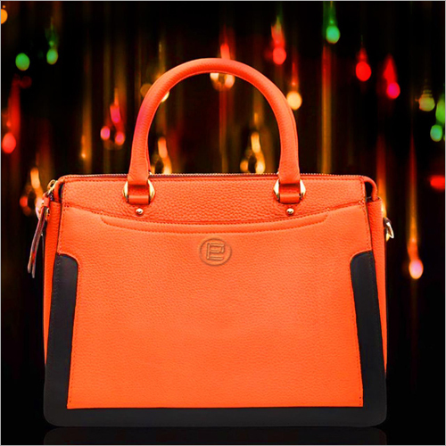Orange Leather Ladies Hand Bag