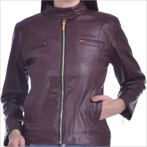 Ladies Leather Zipper Jacket