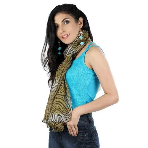 Polyester Chiffon Crinkeld Golden Scarves - Color: As Per Pic