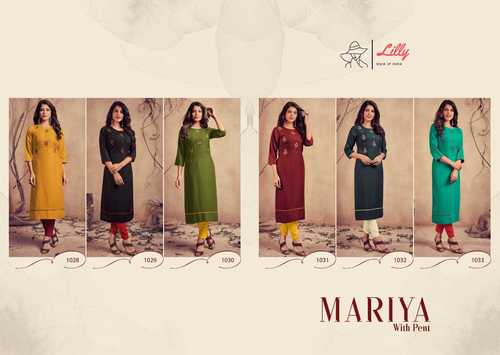 Mariya Women's Wear - Pure Rayon Kurtis with Heavy Embroidery, Slub Rayon Pant | Customizable Logo, 3-4th Sleeve, Ideal for Casual & Formal Wear