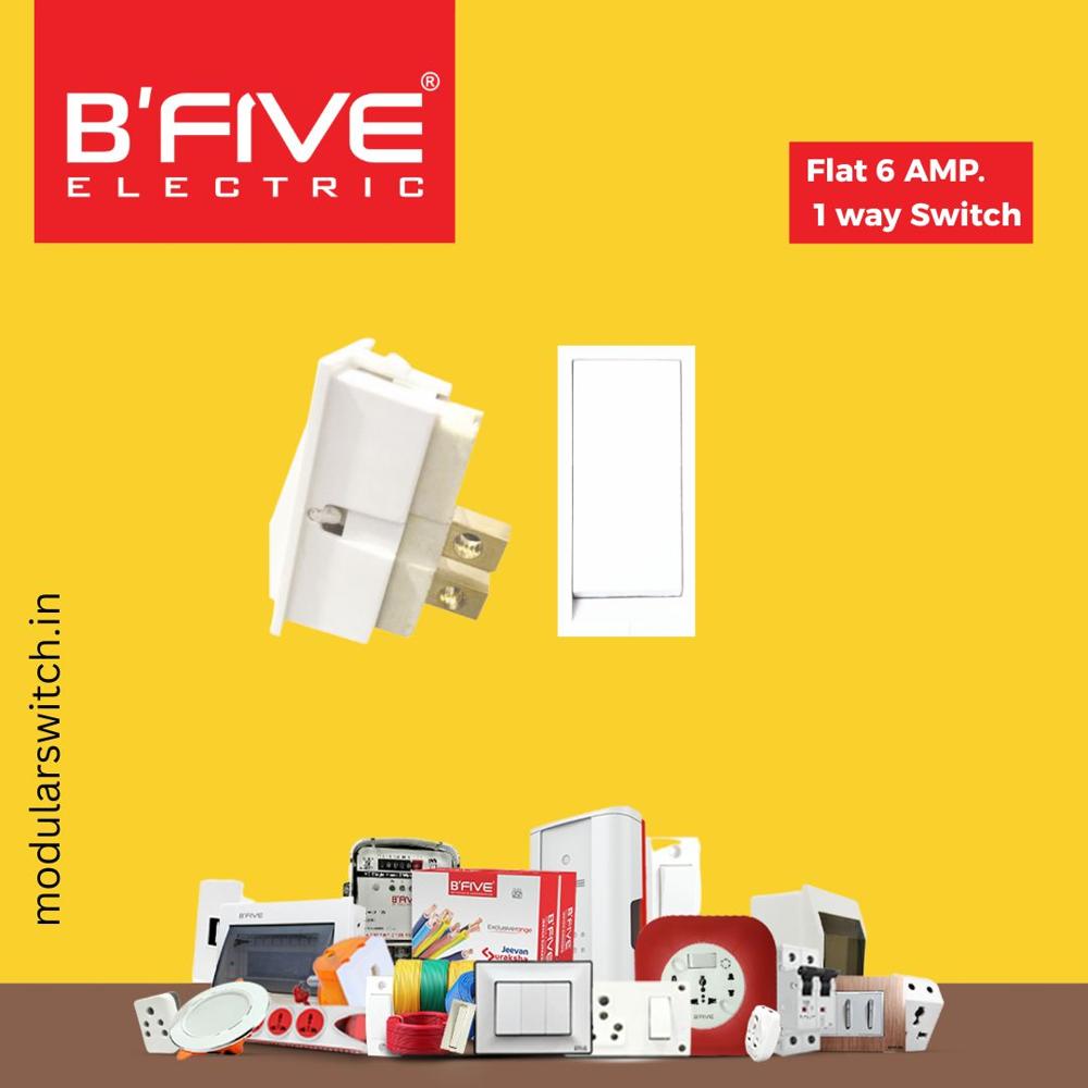 Modular Switches | Flat 6 Amp. 1 Way Switch - Color: White