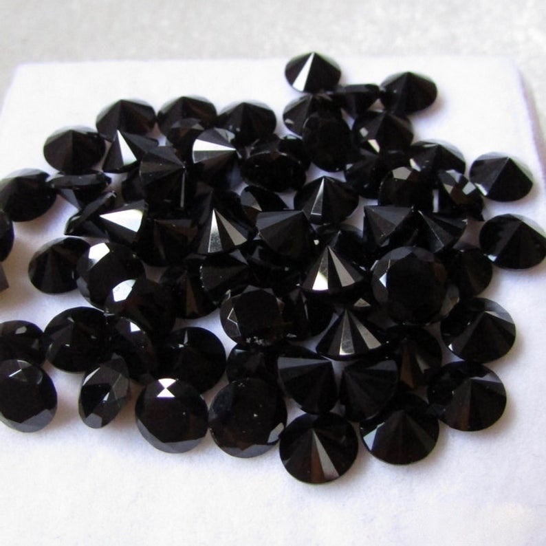 10mm Black Spinel Faceted Round Loose Gemstones