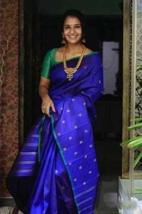 Lichi Silk Saree - Blue Color With Golden Jari, Elegant Full Weaving Jacquard Blouse Piece, Trendy And Grand Look For Traditional Occasions