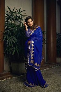 Ladies Saree - Premium Mono Nylon Net, Multi Colour With Beautiful Ruffle And Embroidery Pepper Mirror Work, Bollywood Style For Traditional Occasions