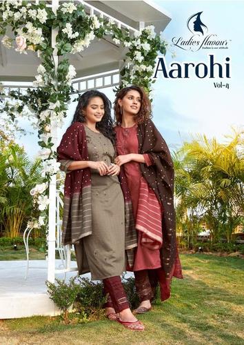 Ladies Flavour Aarohi Vol 4 Chinon Fancy ReadyMade Suit Catalog