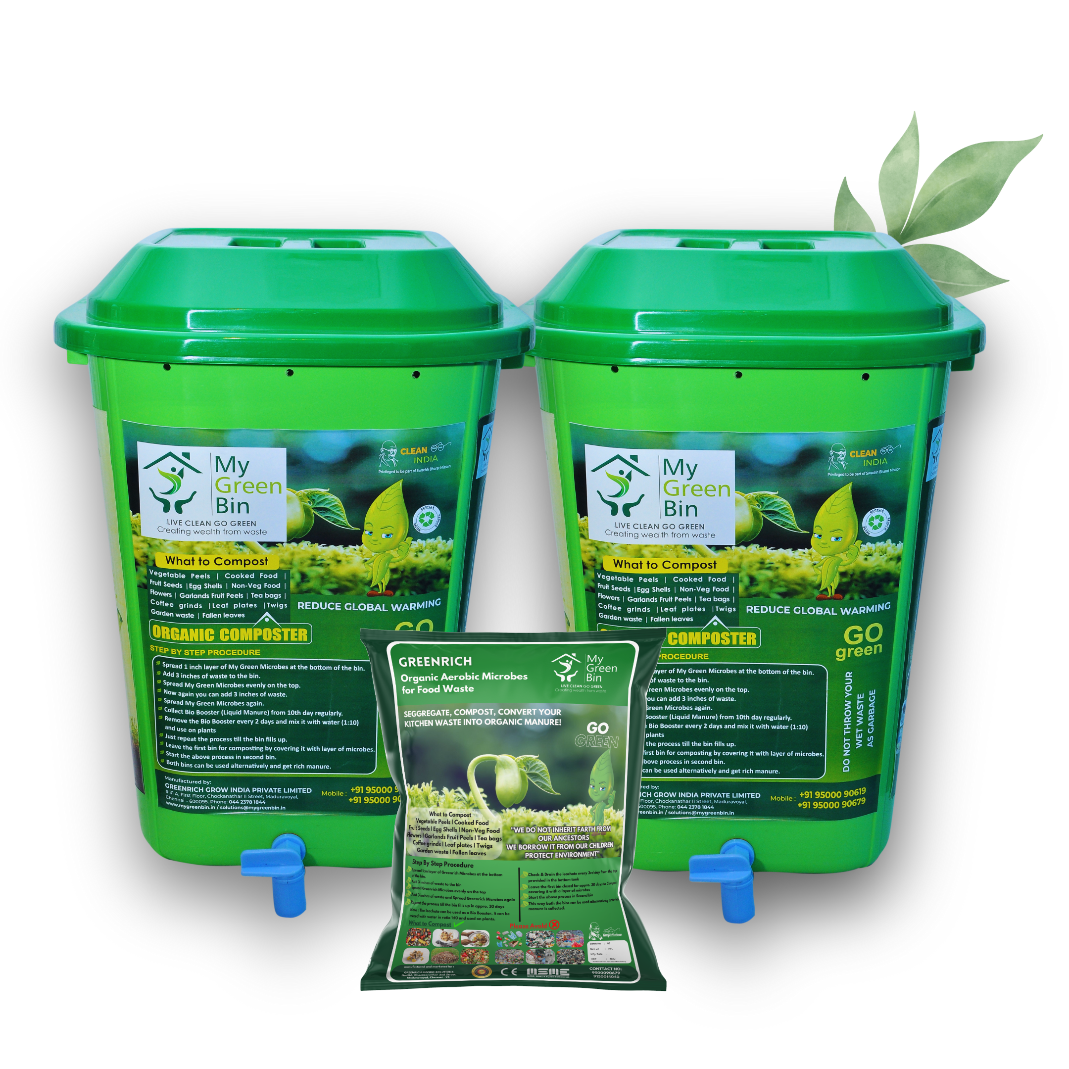 Bio Compost bin 25 ltrs 1 Set With 5 Ltr Microbes-MYGREENBIN