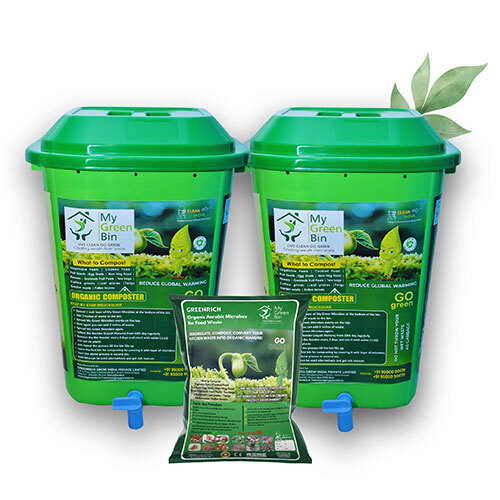 25 Ltrs Bio Compost Bin1 Set With 5 Ltr Microbes-Mygreenbin - Color: Green