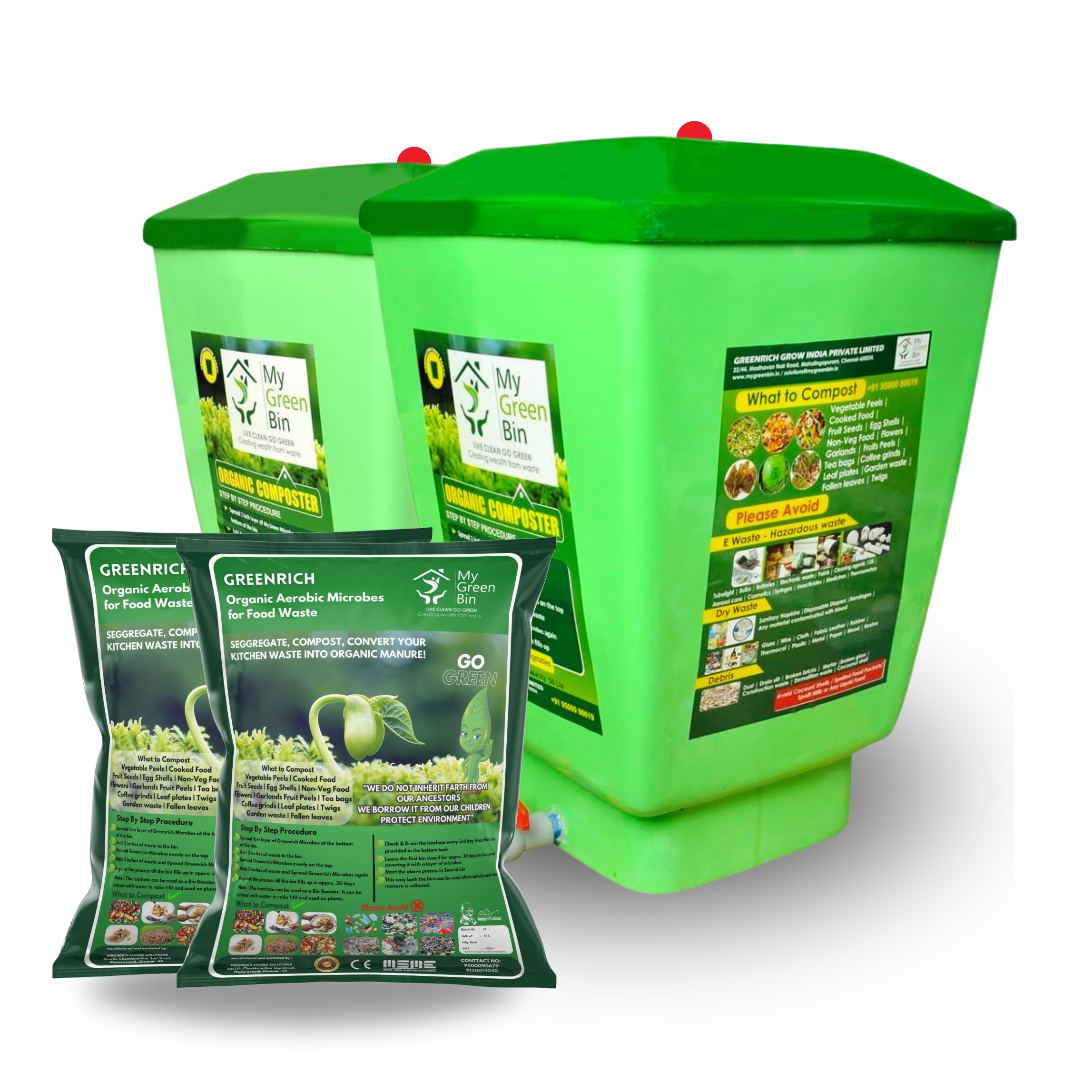 Bio Compost BIN GRC 50 FRP 50 Ltrs 1 Set With 10 ltr Microbes