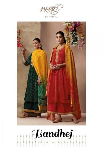 Multi Color Kimora Heer Bandhej Modal Silk With Work Straight Salwar Kameez Catalog
