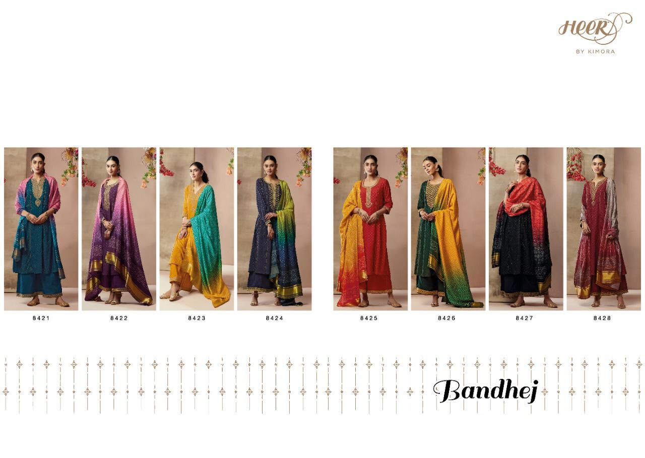 Kimora Heer Bandhej Modal Silk With Work Straight Salwar Kameez Catalog