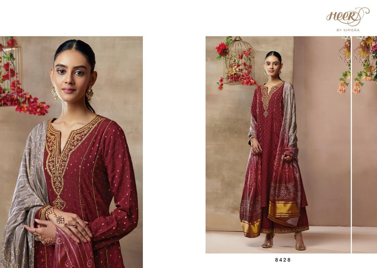 Kimora Heer Bandhej Modal Silk With Work Straight Salwar Kameez Catalog