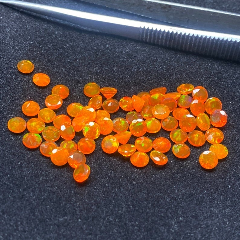 3mm Orange Ethiopian Opal Faceted Round Loose Gemstones