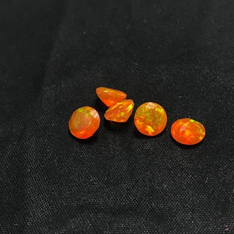 4mm Orange Ethiopian Opal Faceted Round Loose Gemstones