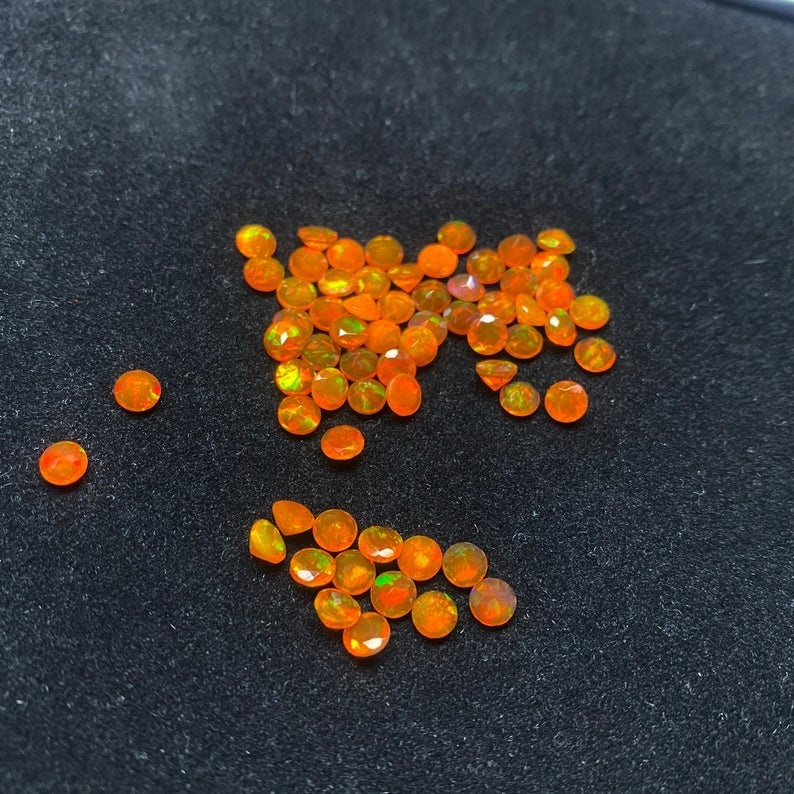 5mm Orange Ethiopian Opal Faceted Round Loose Gemstones
