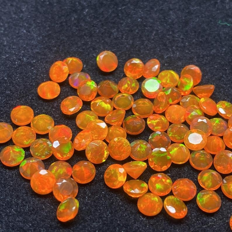 7mm Orange Ethiopian Opal Faceted Round Loose Gemstones