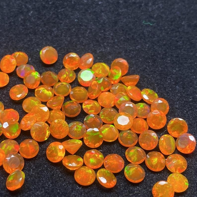 8mm Orange Ethiopian Opal Faceted Round Loose Gemstones
