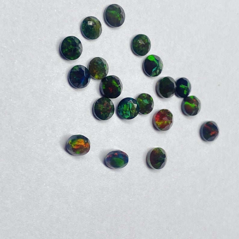 3mm Black Ethiopian Opal Faceted Round Loose Gemstones