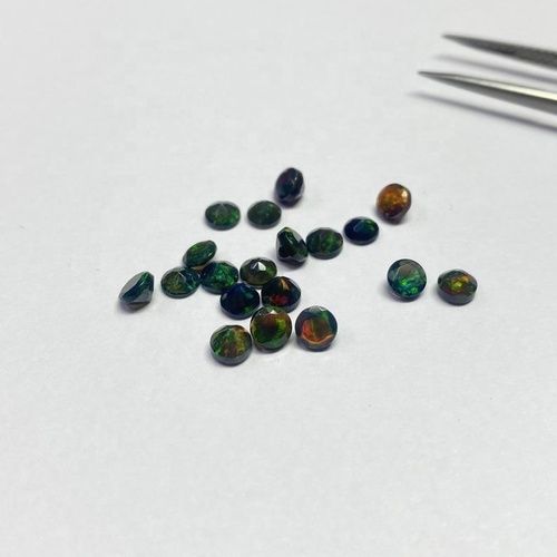 5mm Black Ethiopian Opal Faceted Round Loose Gemstones