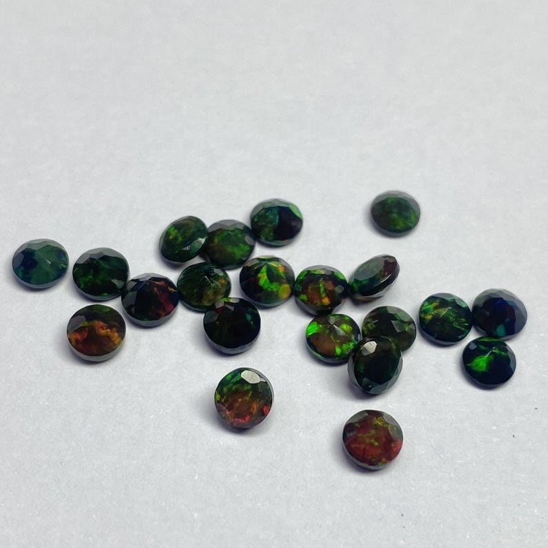 6mm Black Ethiopian Opal Faceted Round Loose Gemstones