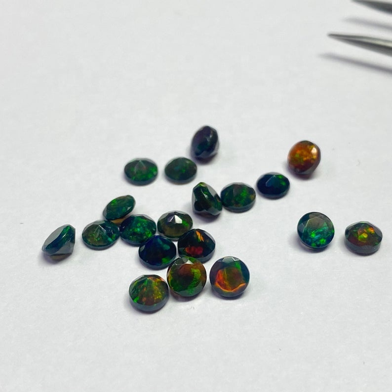 6mm Black Ethiopian Opal Faceted Round Loose Gemstones