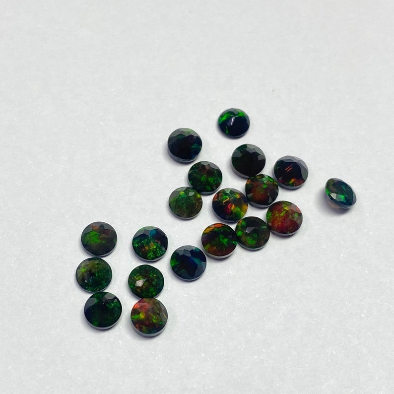 8mm Black Ethiopian Opal Faceted Round Loose Gemstones