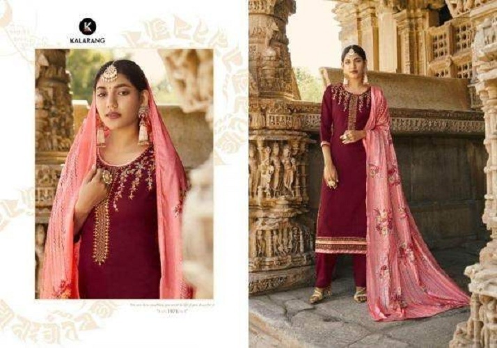 Kalarang Kanika Jam Silk Embroidery Work Dress Material Catalog