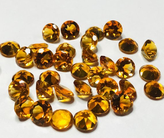 7mm Citrine Faceted Round Loose Gemstones