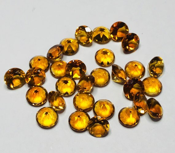 7mm Citrine Faceted Round Loose Gemstones