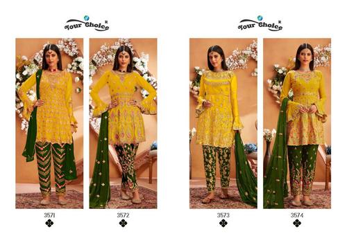 Embroidered Maria-B. Gold Designer Heavy Georgette Dress Materials Marriage Special