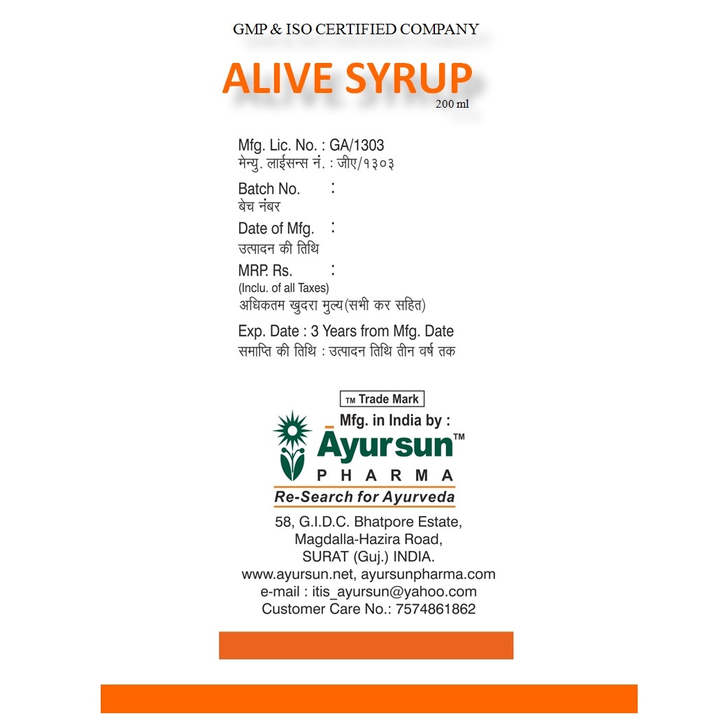 Ayurvedic & Herbal Syrup For Liver Tonic- Alive Syrup