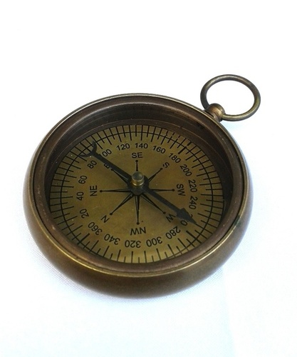 Round Antique Brass Flat Compass Nautical Compass