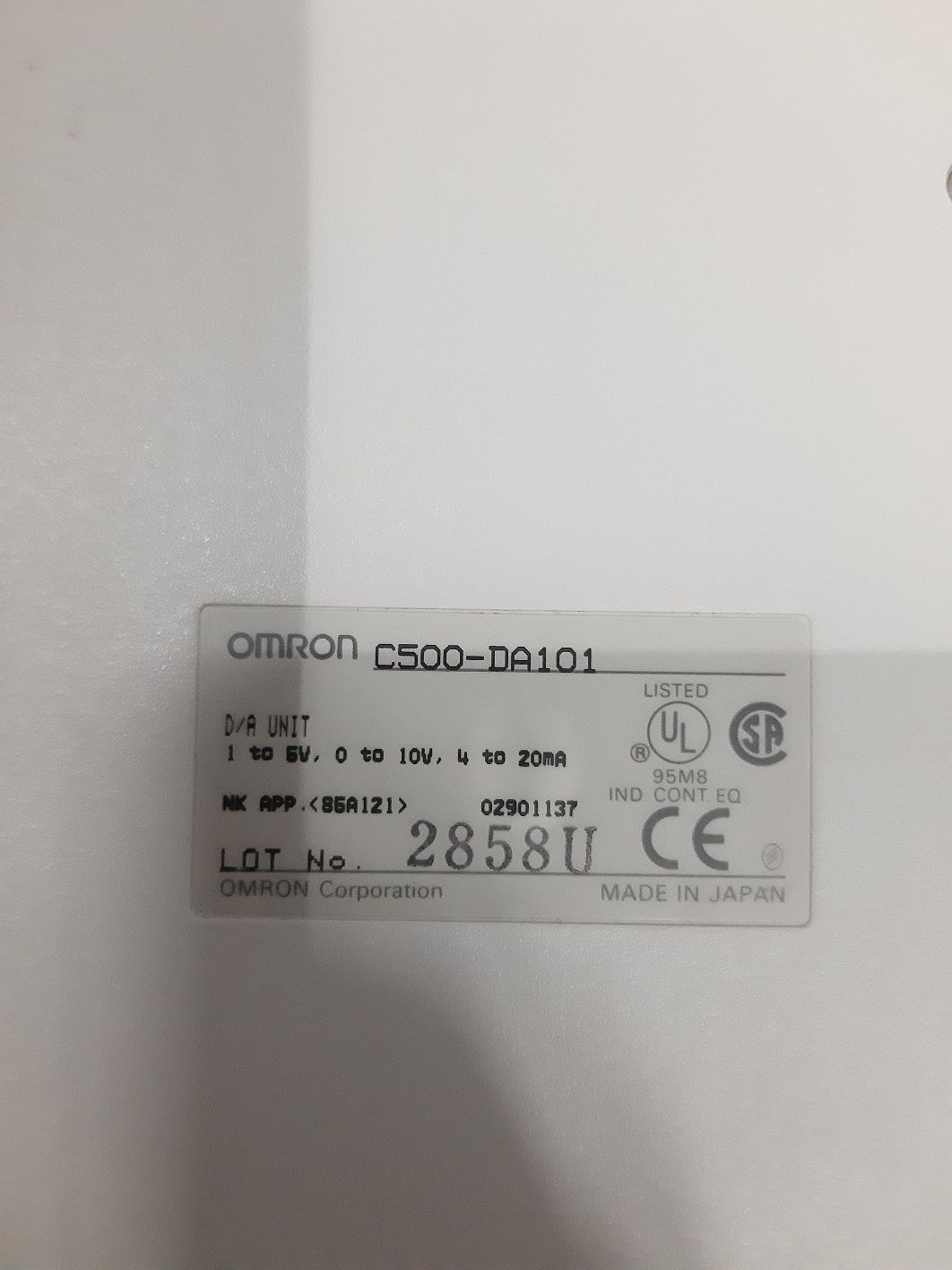 OMRON D/A MODULE UNIT C500-DA101