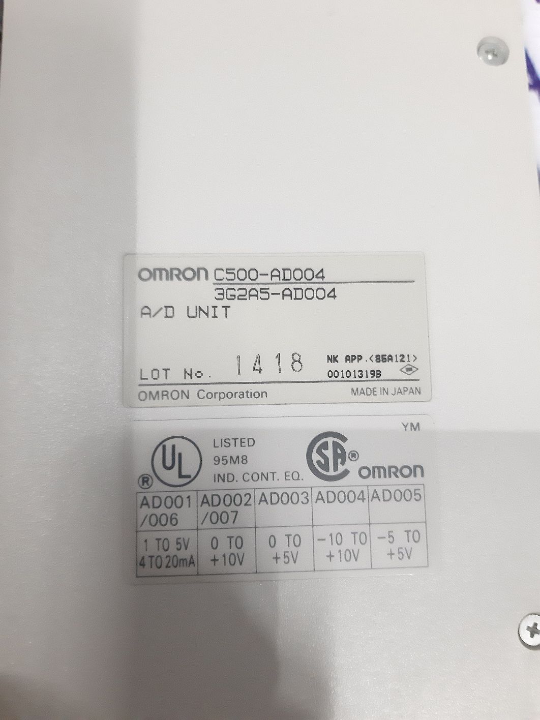 OMRON A/D MODULE UNIT C500-AD004