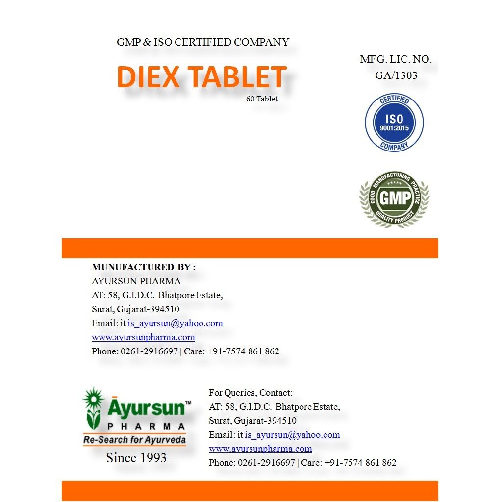 Ayurvedic Ayursun Herbal Medicine For Dysentery - Diex Tablet
