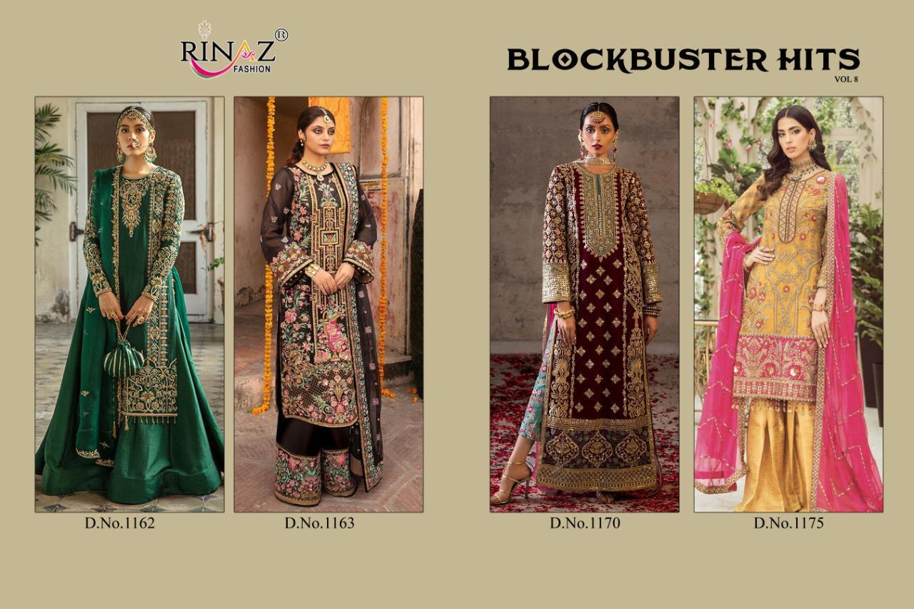 Rinaz Block Buster hits Vol 8 Fox Georgette With Work Pakistani Suit Catalog
