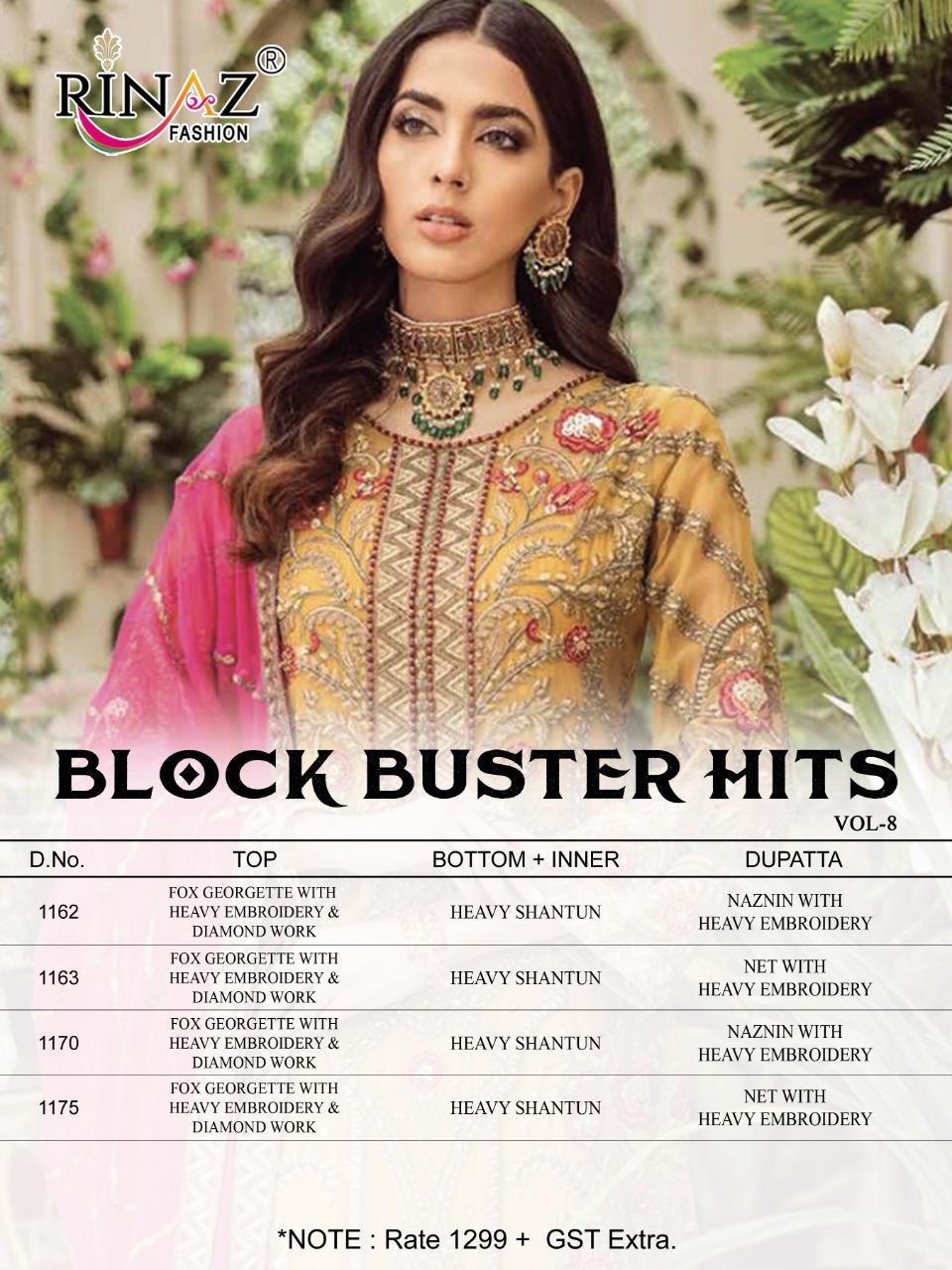 Rinaz Block Buster hits Vol 8 Fox Georgette With Work Pakistani Suit Catalog