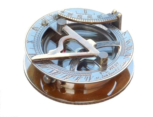 Antique Round Sundial Compass 2.5 Inch Brass Collectible Nautical Sundial Compass